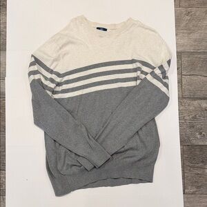 George Men's Cream and Gray Striped Crewneck Sweater